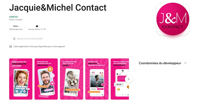 Jacquie et Michel Contact application mobile
